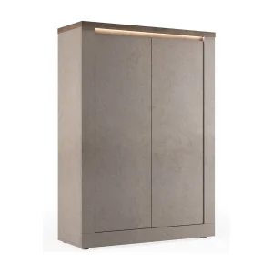 Buffetkast SASHA – 2 deuren met 3 planken en LED – Brons en houten blad Mercury
