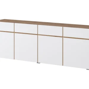 Buffet XL HAVANA – 225 cm – 4 deuren en 4 laden – Eiken en wit – Modern design zonder handvatten Buffet XL HAVANA – 225 cm – 4 deuren en 4 laden – Eiken en wit – Modern design zonder handvatten