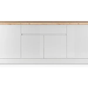 Buffet SASHA – 4 deuren + 1 lade met geïntegreerde LED – Wit gelakt en Eik Cadiz Buffet SASHA – 4 deuren + 1 lade met geïntegreerde LED – Wit gelakt en Eik Cadiz