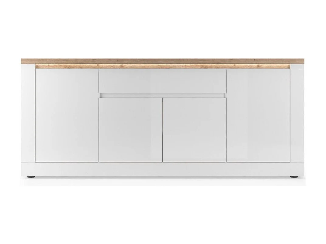 Buffet SASHA – 4 deuren + 1 lade met geïntegreerde LED – Wit gelakt en Eik Cadiz