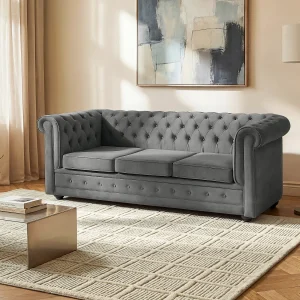 Driezitels 3-zitsbank in antracietgrijs fluwelen CHESTERFIELD Driezitels 3-zitsbank in antracietgrijs fluwelen CHESTERFIELD