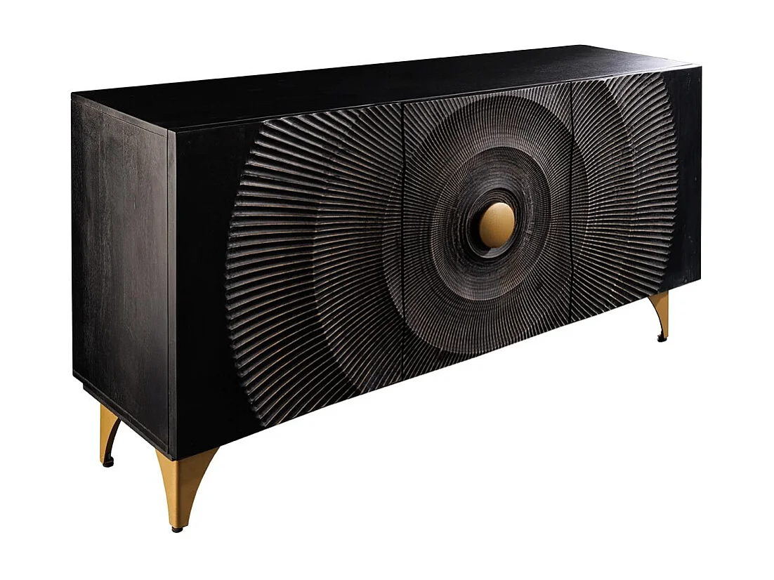 Buffet 140 cm 3 deuren zwart en goud hout - Collectie SOLARIS