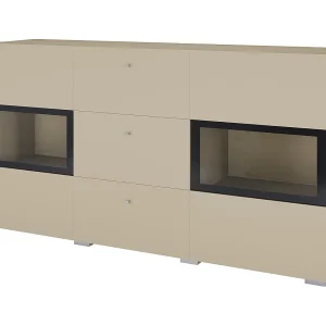Buffet RAMOS 130 cm – Lichtbeige – 2 glazen deuren en 3 laden – Zonder LED Buffet RAMOS 130 cm – Lichtbeige – 2 glazen deuren en 3 laden – Zonder LED