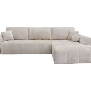 Rechte hoekbank converteerbaar express in beige chenille stof – Matras 13 cm BRIVANO