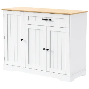 Buffetkast 129x71x91,5 cm met twee lades en drie opbergvakken, verstelbare planken en vijf wielen in grijs voor eetkamer Buffetkast 129x71x91,5 cm met twee lades en drie opbergvakken, verstelbare planken en vijf wielen in grijs voor eetkamer