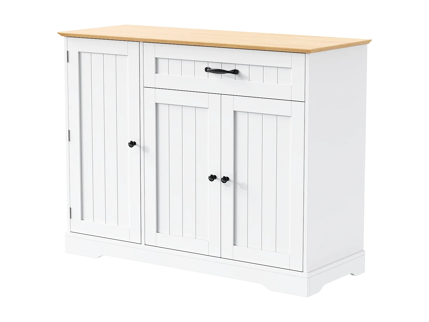 Buffetkast 129x71x91,5 cm met twee lades en drie opbergvakken, verstelbare planken en vijf wielen in grijs voor eetkamer