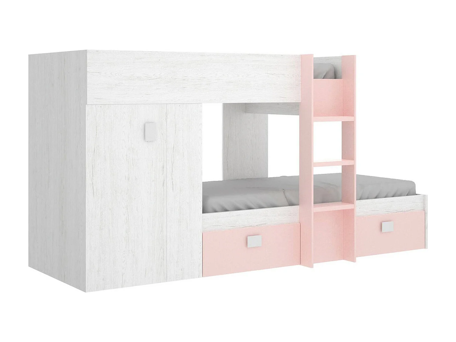 Dmora Slaapkamer Set Cevedale 111x271x150h cm Wit, 2 Laden, ABS Handgrepen, Zwenkwielen, Omkeerbaar