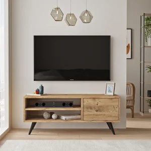 Rustieke Bruine Houten TV-standaard "Imo" – 110 x 40 x 44 cm – Elegant Ontwerp Rustieke Bruine Houten TV-standaard "Imo" – 110 x 40 x 44 cm – Elegant Ontwerp