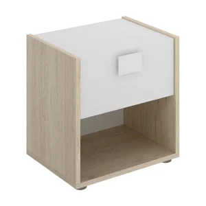 Dmora Nachtkastje Catinaccio 33x40x42h cm Wit, Een Lade, 2 Planken, Schuifopening