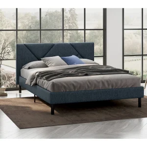 Calitri Frans tweepersoonsbed, Gestoffeerd stoffen bed met hoofdbord, Houten lattenbodem, geschikt voor matras 140×190, Blauw Calitri Frans tweepersoonsbed, Gestoffeerd stoffen bed met hoofdbord, Houten lattenbodem, geschikt voor matras 140×190, Blauw
