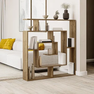 Moderne Bruin Houten Boekenkast "Labirent" – 125 x 22 x 129 cm – 11 Planken Moderne Bruin Houten Boekenkast "Labirent" – 125 x 22 x 129 cm – 11 Planken
