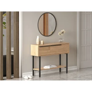 Calvin" houten console met spiegel – 100 x 30 x 76 cm – Bruin Calvin" houten console met spiegel – 100 x 30 x 76 cm – Bruin