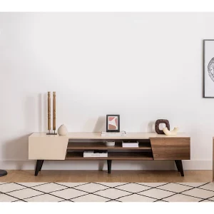 Moderne houten en metalen tv-standaard "Clark" – Bruin – 180 x 37 x 45 cm Moderne houten en metalen tv-standaard "Clark" – Bruin – 180 x 37 x 45 cm