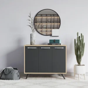 "Piffa" Houten Buffet – Modern Design – Grijs Antraciet – 100 x 35 x 82 cm – 5 Planken – 3 Deuren "Piffa" Houten Buffet – Modern Design – Grijs Antraciet – 100 x 35 x 82 cm – 5 Planken – 3 Deuren