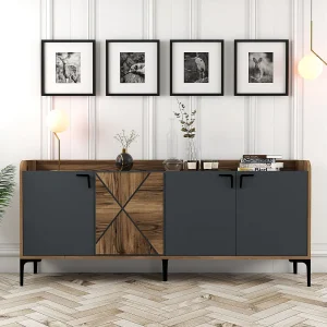 Moderne Houten Buffetkast "Venedik" – 180 x 35 x 78 cm – Antraciet Grijs Moderne Houten Buffetkast "Venedik" – 180 x 35 x 78 cm – Antraciet Grijs