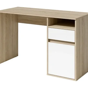Bureau BILOU eiken en wit – 1 lade, 1 deur en 2 vakken – Tweekleurig design en praktische opbergruimtes Bureau BILOU eiken en wit – 1 lade, 1 deur en 2 vakken – Tweekleurig design en praktische opbergruimtes