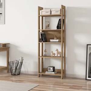 "Landelijke Houten Boekenkast – Elegant Ontwerp – 5 Planken – Bruin – 64 x 30 x 180 cm" "Landelijke Houten Boekenkast – Elegant Ontwerp – 5 Planken – Bruin – 64 x 30 x 180 cm"