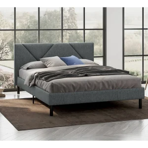 Calitri Frans tweepersoonsbed, Gestoffeerd stoffen bed met hoofdbord, Houten lattenbodem, geschikt voor matras 140×190, Grijs Calitri Frans tweepersoonsbed, Gestoffeerd stoffen bed met hoofdbord, Houten lattenbodem, geschikt voor matras 140×190, Grijs