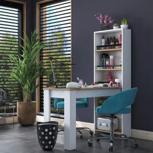 "Ferna Houten Kaptafel met Planken – Bruin – 120 x 54 x 154 cm – Elegant Ontwerp" "Ferna Houten Kaptafel met Planken – Bruin – 120 x 54 x 154 cm – Elegant Ontwerp"