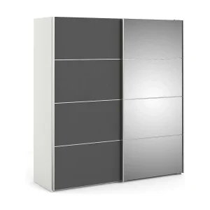 Cerreto 2-deurskast, Slaapkamermeubel, Inloopkast, Kledingkast, 182×64 h202 cm, Grijs en Wit Cerreto 2-deurskast, Slaapkamermeubel, Inloopkast, Kledingkast, 182×64 h202 cm, Grijs en Wit