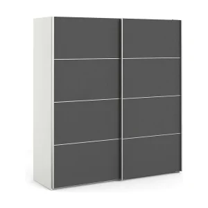 Cassano 2-deurskast, Slaapkamermeubel, Inloopkast, Kledingkast, 182×64 h202 cm, Wit en Grijs Cassano 2-deurskast, Slaapkamermeubel, Inloopkast, Kledingkast, 182×64 h202 cm, Wit en Grijs