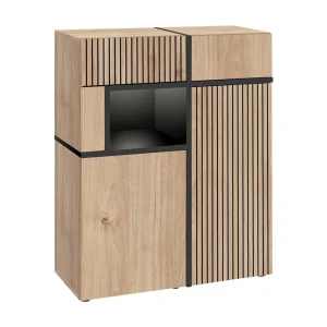 Buffet CRISS – 2 deuren, 2 laden, LED – Licht eiken en zwart
