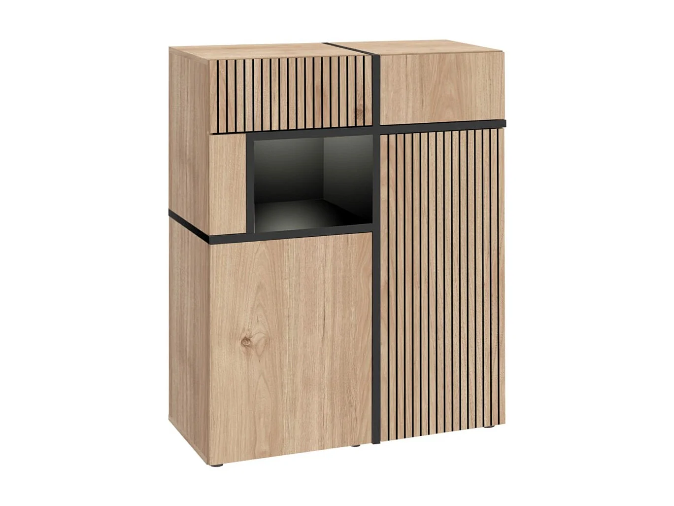 Buffet CRISS – 2 deuren, 2 laden, LED – Licht eiken en zwart