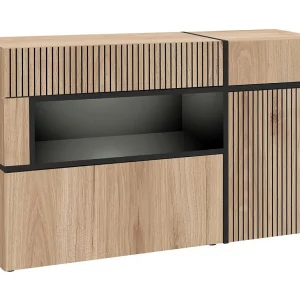 Buffet CRISS – 2 deuren, 2 laden, LED – Licht eiken en zwart