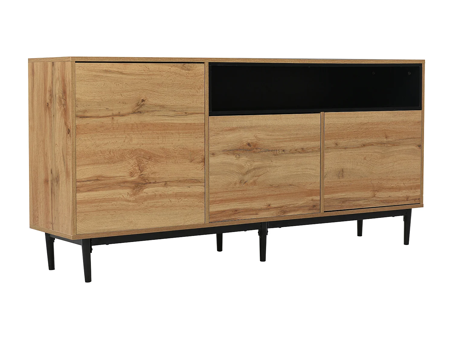 Buffet 160x35x76cm met 3 deuren en opslagruimte brengen Materiaal MDF in Natuurlijke kleur