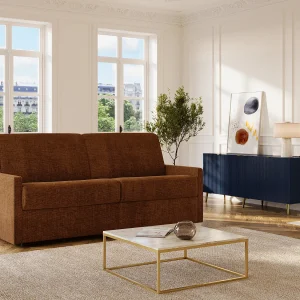 4-zitsbank converteerbaar terracotta stof – Brede lattenbodem 160 cm – Matras 14 cm CALIFE 4-zitsbank converteerbaar terracotta stof – Brede lattenbodem 160 cm – Matras 14 cm CALIFE