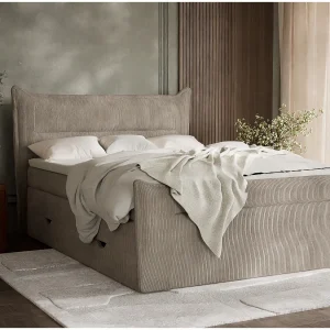 Boxspringbed met hoofdbord + matras + dekmatras – 160×200 cm – beige – PELINO