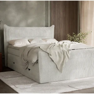 Boxspringbed met hoofdbord + matras + dekmatras – 200×200 cm – creme – PELINO
