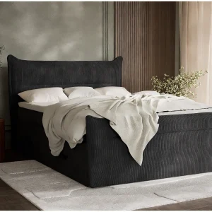 Boxspringbed met hoofdbord + matras + dekmatras – 180×200 cm – grafiet – PELINO
