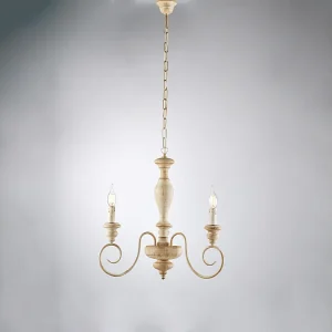 Cascina Lustre en bois et fer blanc et tourterelle 3 lumières 113 d.44 BL265-3-BT