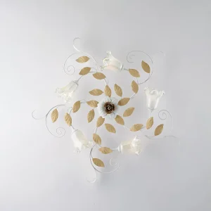 Cesto Plafonnier Shabby en fer laqué blanc 5 lumières H.17 d.80 BL274-PL5-BCO