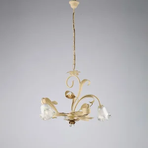 Cesto Lustre en fer laqué décapé ivoire 3 lumières 104 d.59 BL274-3-AV