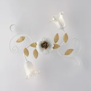 Cesto Plafonnier Shabby en fer laqué blanc 2 lumières H.17 d.52 BL274-PL2-BCO