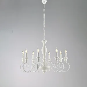 Cascina Lustre Shabby en bois laqué blanc et fer 8 lumières 121 d.82 BL265-8-BCO