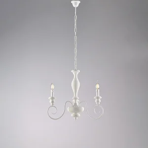 Cascina Lustre Shabby en bois laqué blanc et fer 3 lumières 113 d.44 BL265-3-BCO
