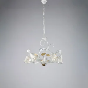 Cesto Lustre Shabby en fer laqué blanc 5 lumières 142 d.65 BL274-5-BCO