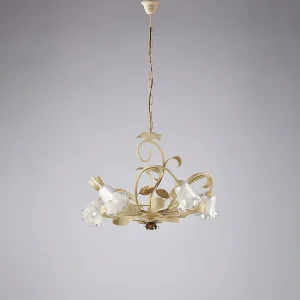 Cesto Lustre en fer laqué décapé ivoire 5 lumières 142 d.65 BL274-5-AV