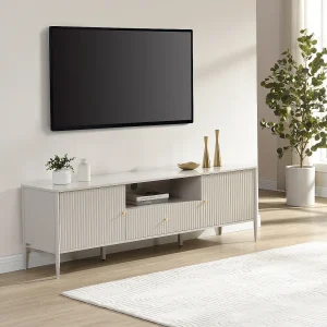 TV-meubel met 2 deuren, 1 lade en 1 nis in MDF – Beige en goud – CALITARO TV-meubel met 2 deuren, 1 lade en 1 nis in MDF – Beige en goud – CALITARO