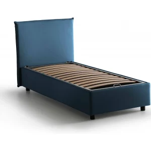 Talamo Italia Eenpersoonsbed Candida blauw, Afneembare Hoes, Opbergruimte, Matrasmaat 80×190 cm, Made in Italy