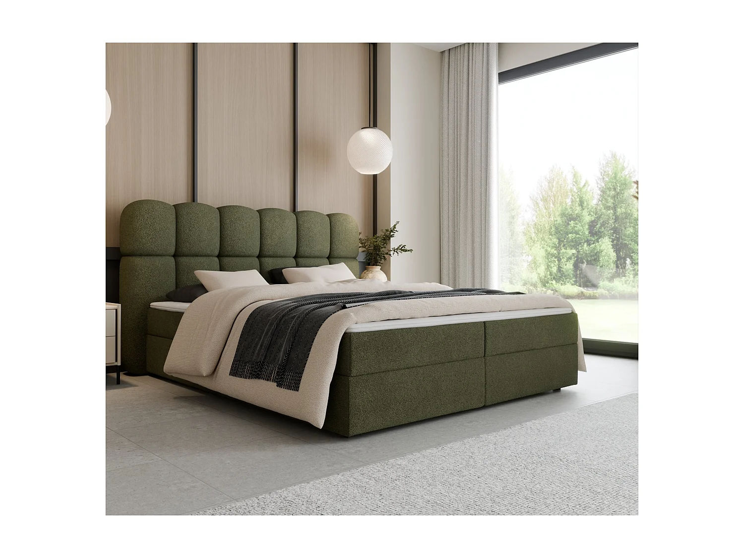 Boxspring SOFTI II 180x200 cm Olijfgroen met 2 opbergboxen en topper
