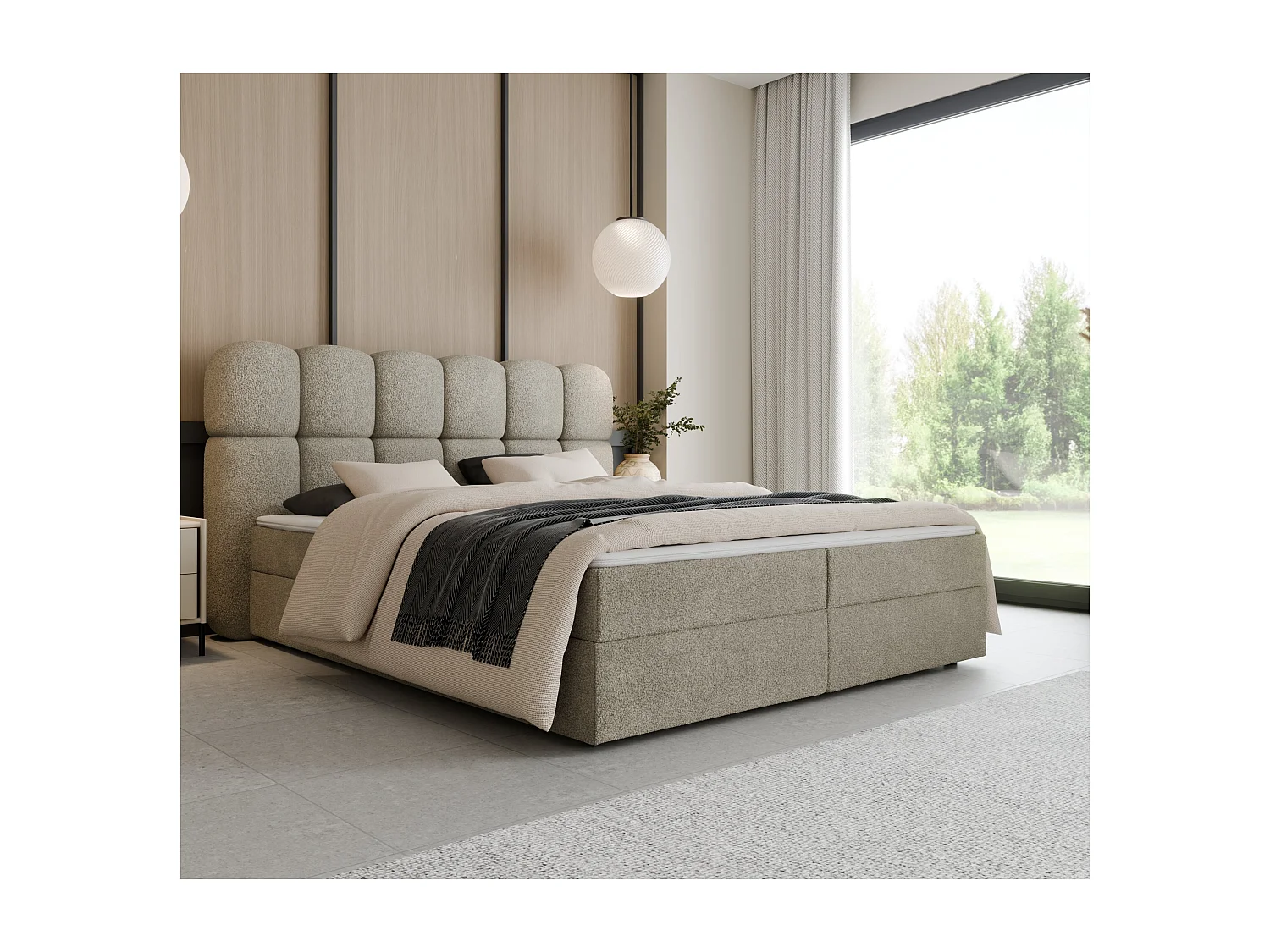 Boxspring SOFTI II 140x200 cm Beige met 2 opbergboxen en topper