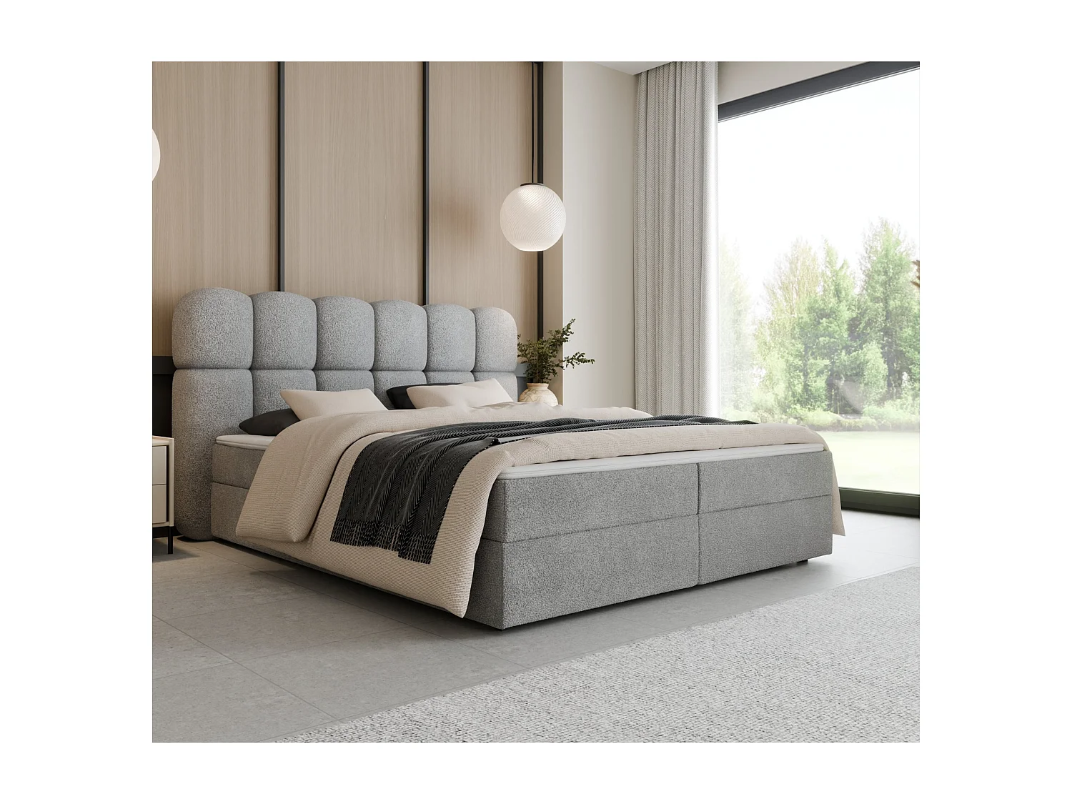 Boxspring SOFTI II 180x200 cm Lichtgrijs met 2 opbergboxen en topper