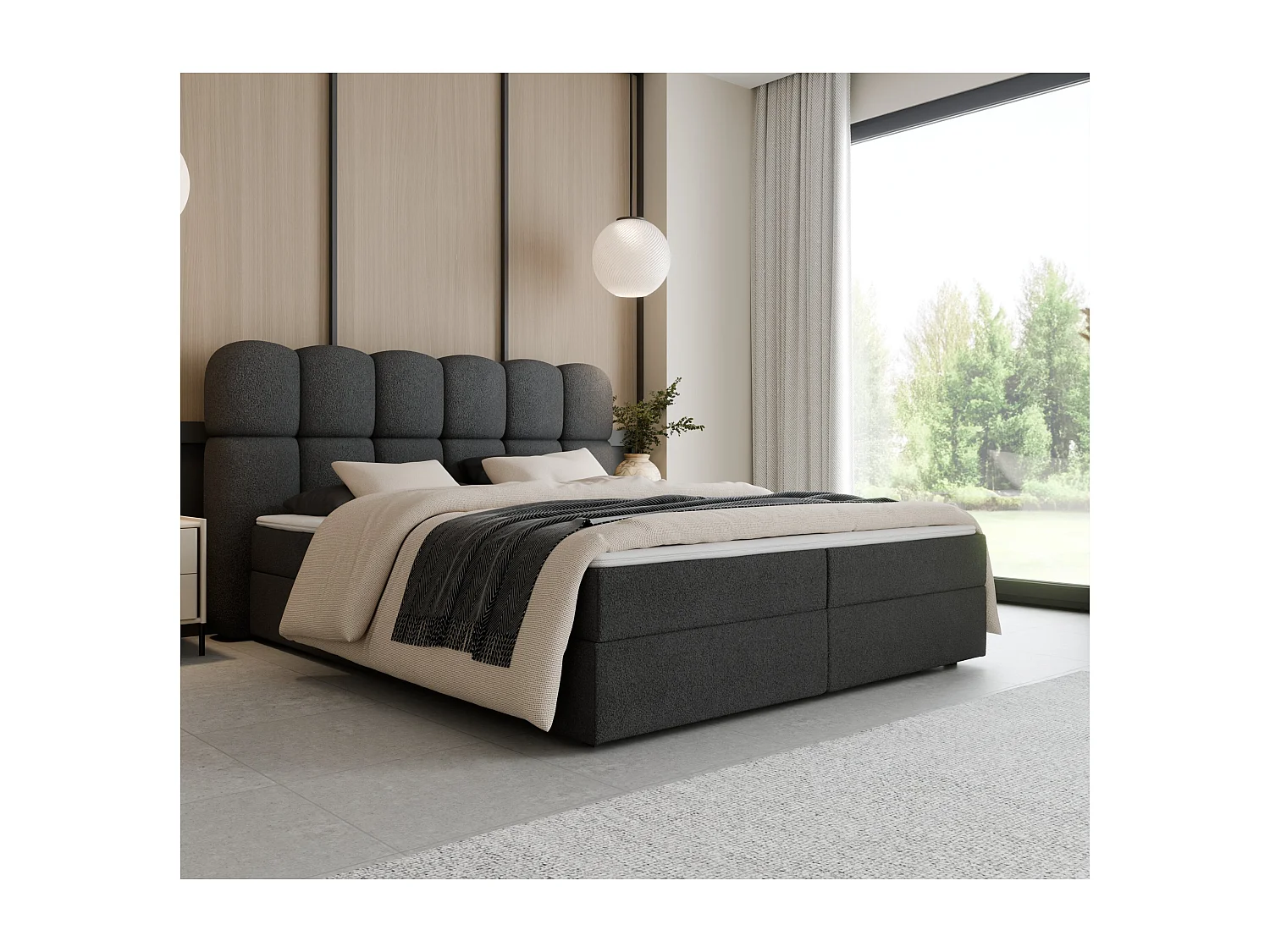 Boxspring SOFTI II 160x200 cm Donkergrijs met 2 opbergboxen en topper