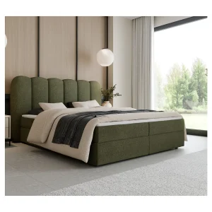Boxspring SOFTI 140×200 cm Olijfgroen met 2 opbergboxen en topper