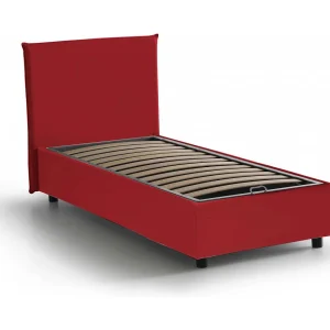 Talamo Italia Eenpersoonsbed Bruna Rood, Afneembare Bekleding, Opbergruimte, Matrasmaat 80×190 cm Made in Italy