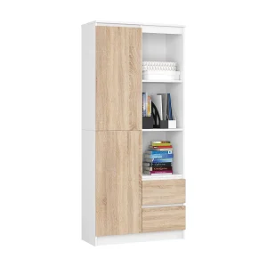 Bureau Boekenkast R11 met 2 Laden – 80x180cm – Wit & Eiken Sonoma – ABS Afwerking – Stijlvol en Duurzaam Design – Zelfmontage – Inclusief Antiblokkeringsfunctie Bureau Boekenkast R11 met 2 Laden – 80x180cm – Wit & Eiken Sonoma – ABS Afwerking – Stijlvol en Duurzaam Design – Zelfmontage – Inclusief Antiblokkeringsfunctie